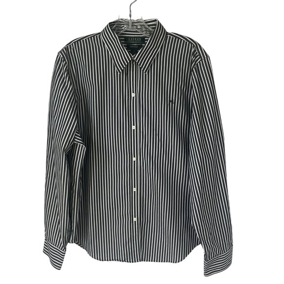 Lauren Ralph Lauren Mens Front Button Shirt Gray White Stripes Size XL - Picture 1 of 10